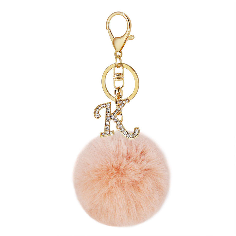 Wholesale Zinc Alloy 26 English Alphabet Hair Ball Keychain